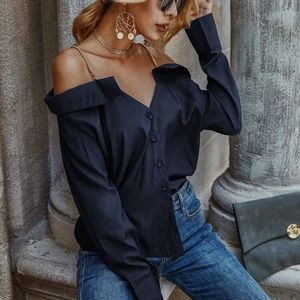 Cold shoulder top with chain detail